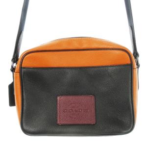 COACH ショルダーバッグ レザー 革 配色 切替 ロゴ バックル 黒 ブラック オレンジ C5400 /CK31