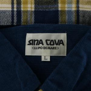 SINA COVA SINACOVA ボタンダウンシャツ フランネル コーデュロイ 長袖 チェック柄 総柄 ロゴ 刺繍 L 紺 ネイビー /XZ