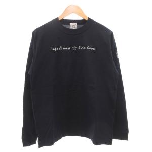 タグ付き Tシャツ 長袖 ロンT モックネック ロゴ刺繍 引き揃え天竺素材 プリント L 紺 ネイビー