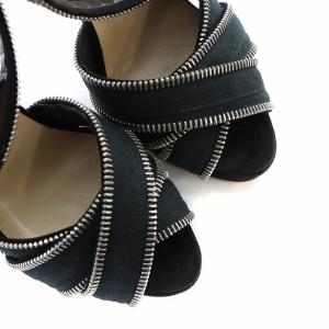 Christian Louboutin サンダル ハイヒール ストラップ レザー デザインジップ ロゴ 37.5 24.5cm 黒 ブラック GY18