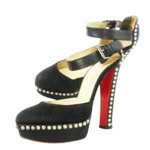 ストラップパンプス ハイヒール アーモンドトゥ レザー 革 スエード キャンバス スタッズ 37.5 24.5cm