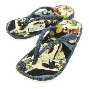 雪駄 草履 トングサンダル 鼻緒 ファブリック プリント 浮世絵 歌舞伎 東洲斎写楽 M 青 ブルー /CK23