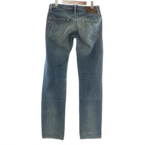 HYSTERIC GLAMOUR デニムパンツ ジーンズ ダメージ加工 USED加工 小窓リメイク スタッズ 革ラベル ロゴ ボタンフライ