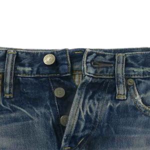 HYSTERIC GLAMOUR デニムパンツ ジーンズ ダメージ加工 USED加工 小窓リメイク スタッズ 革ラベル ロゴ ボタンフライ