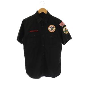 ワークシャツ 半袖 ワッペン 刺繍 ロゴ M 黒 ブラック /AT GY18