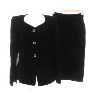 ヴィンテージ セットアップ フォーマル ジャケット 9 タイトスカート 8 ベロア 黒 ブラック /AE