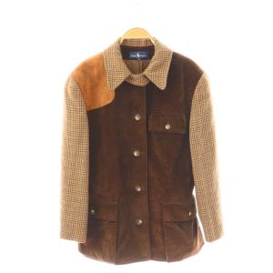 90s ヴィンテージ ジャケット ハンティング コーデュロイ スエード 切替 千鳥格子 チェック 9 ブラウン