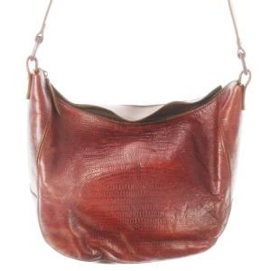 genten ショルダーバッグ レザー 革 リザード型押し 赤茶 ブラウン /CK10 GY18