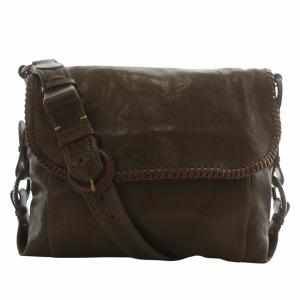 ショルダーバッグ レザー フラップ 編込み ロゴ 型押し 茶色 ブラウン /XZ GY18