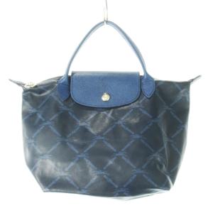 ル プリアージュ ハンドバッグ PVC レザー 革 ロゴ チェック 総柄 青 ブルー /CK8 GY18