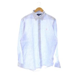 ボタンダウンシャツ リネン ストライプ 長袖 L 水色 白 /CX OS GY18