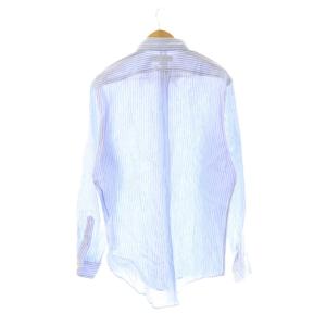 RALPH LAUREN ボタンダウンシャツ リネン ストライプ 長袖 L 水色 白 /CX OS GY18