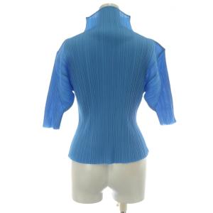 PLEATS PLEASE ISSEY MIYAKE カットソー トップス 五分袖 プリーツ ハイネック 水色 ライトブルー /XZ GY18