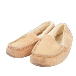 ANSLEY ローファー モカシン スエード ボア ロゴ 大きいサイズ 25cm サーモンピンク 3312