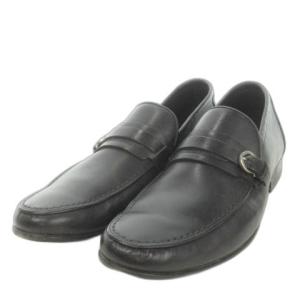 ローファー ビジネスシューズ ラウンドトゥ レザー ベルトデザイン 6.5 3E 23.5cm 黒 ブラック