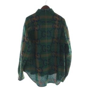 GUCCI 22AW ジャンボ GG チェック シャツ ウール 46 グリーン 711543