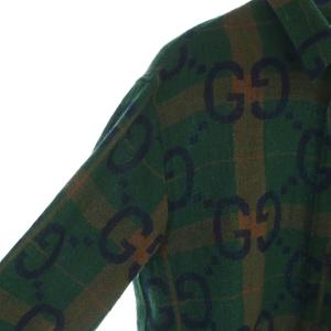 GUCCI 22AW ジャンボ GG チェック シャツ ウール 46 グリーン 711543