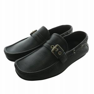 ビジネスシューズ ローファー レザー スクエアトゥ バックル ロゴ 6.5 24.5cm 黒 ブラック