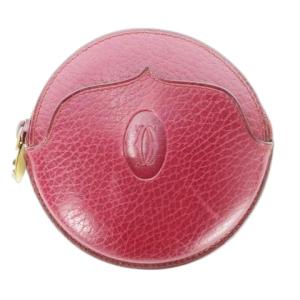 コインケース 小銭入れ マルチケース ラウンド レザー 革 ダブルCロゴ 刻印 赤 レッド ボルドー L3000017