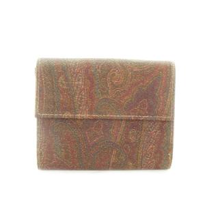 二つ折り財布 ミニウォレット 小銭入れあり PVC レザー ペイズリー柄 総柄 赤 ボルドー /AH4