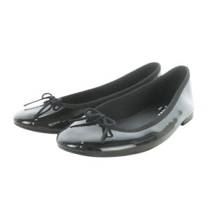 バレエシューズ エナメル フラット ラウンドトゥ リボン 36 23cm 黒 ブラック /AO2 GY18