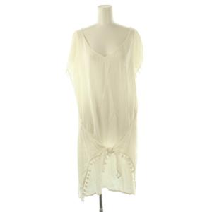 チュニック 袖なし ポンチョ ケープ フリンジ ロゴ刺繍 S ホワイト /ES GY11
