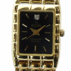 腕時計 ウォッチ クォーツ 石付き 黒文字盤 ラインストーン ロゴ ゴールド色 EM402-007 GY11