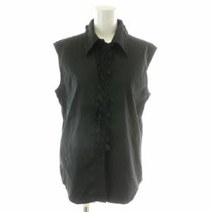カジュアルシャツ ブラウス ノースリーブ レギュラーカラー フリル フリンジ イタリア製 38 L 黒