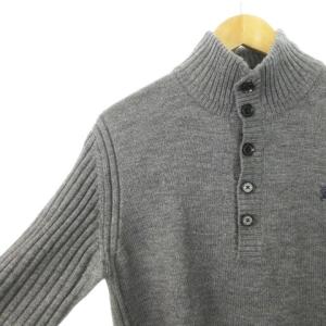 BURBERRY BLACK LABEL ニット セーター ハイネック 長袖 ハーフボタン ウール ロゴ刺繍 3 L グレー /AH9 GY17