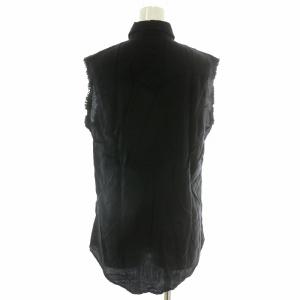 SAINT LAURENT PARIS ノースリーブブラウス スタッズ スナップボタン S ブラック シルバーカラー