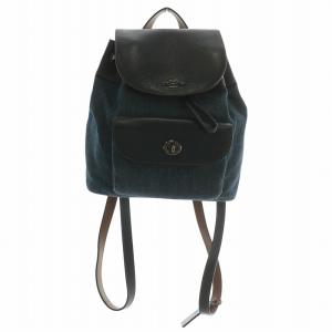 リュックサック デイバッグ デニム キャンバス レザー 巾着 内側花柄 ロゴ インディゴ 紺 ネイビー