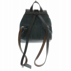 COACH リュックサック デイバッグ デニム キャンバス レザー 巾着 内側花柄 ロゴ インディゴ 紺 ネイビー