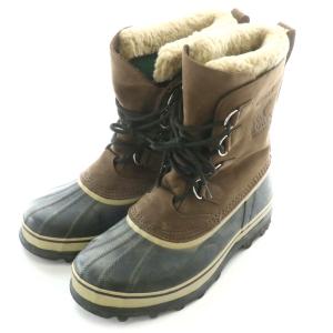 スノーブーツ スエードレザー 皮革 型押しロゴ  USA10 28.0cm 茶 ブラウン 黒 ブラック