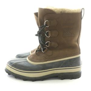 SOREL スノーブーツ スエードレザー 皮革 型押しロゴ  USA10 28.0cm 茶 ブラウン 黒 ブラック
