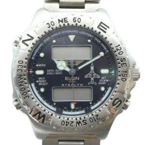 ジャンク品 腕時計 ウォッチ クォーツ 回転ベゼル 黒文字盤 ロゴ シルバー色 FK-647-LI GY11