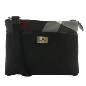 ショルダーバッグ キャンバス チェック柄 ロゴ シルバー金具 黒 ブラック /XZ GY18