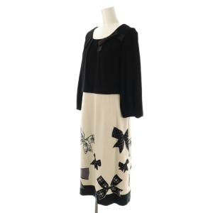 M'S GRACY ワンピース ロング ウール リボン 40 黒 グレージュ /CX OS GY18