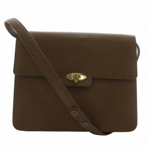 ショルダーバッグ レザー フラップ ロゴ ゴールド金具 茶色 ブラウン /XZ GY18