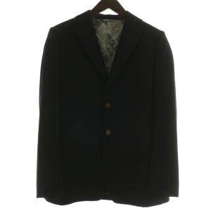 テーラードジャケット ブレザー ウール シングル 2B 総裏地 肩パッド センターベント 46 M 黒