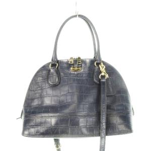 ハンドバッグ ショルダーバッグ 2way ラウンド 型押しレザー ロゴ 紺 ネイビー F34053 /AH19