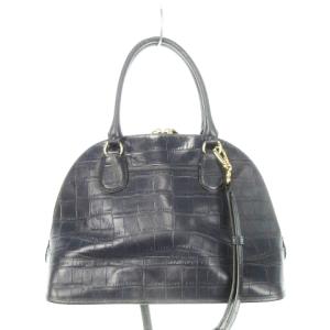 COACH ハンドバッグ ショルダーバッグ 2way ラウンド 型押しレザー ロゴ 紺 ネイビー F34053 /AH19