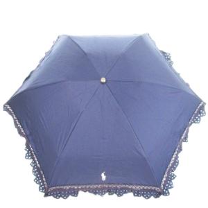折りたたみ傘 日傘 アンブレラ フリル レース ロゴ ワンポイント 50cm 紺 ネイビー /AH11
