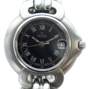 ジャンク品 腕時計 クォーツ ローマン ロゴ カレンダー付き デイト 黒文字盤 シルバー色 1600L