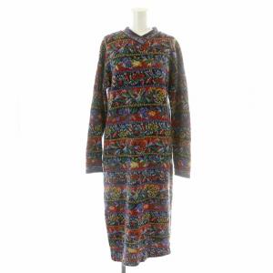 ワンピース ロング ニット ウール 総柄 イタリア製 42 M 赤 レッド 青 ブルー 緑 グリーン 黄