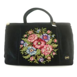 ハンドバッグ ボストンバッグ 旅行バッグ シェニール織 花柄 黒 ブラック /MP GY18