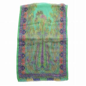 スカーフ ストール 薄手 ペイズリー柄 総柄 フリンジ ロゴ 緑 グリーン 紫 パープル /XZ GY18