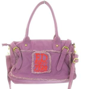 Ed Hardy ハンドバッグ ショルダーバッグ 2way キャンバス フリンジ ロゴ スカル ハート プリント 紫 パープル