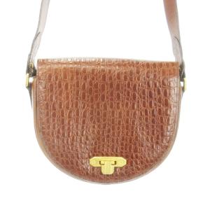 ショルダーバッグ ラウンド 型押しクロコレザー 革 刻印 ロゴ 茶 ブラウン /AH10 GY11