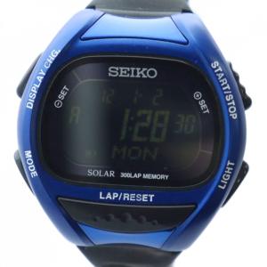 スーパーランナーズ 腕時計 ウォッチ ソーラー デジタル カレンダー付き ロゴ 青 ブルー 黒 ブラック