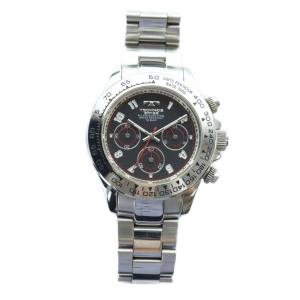 TECHNOS 腕時計 ウォッチ クォーツ シルバーカラー 銀色 クロノグラフ 黒文字盤 クロノグラフ ロゴ TBM634